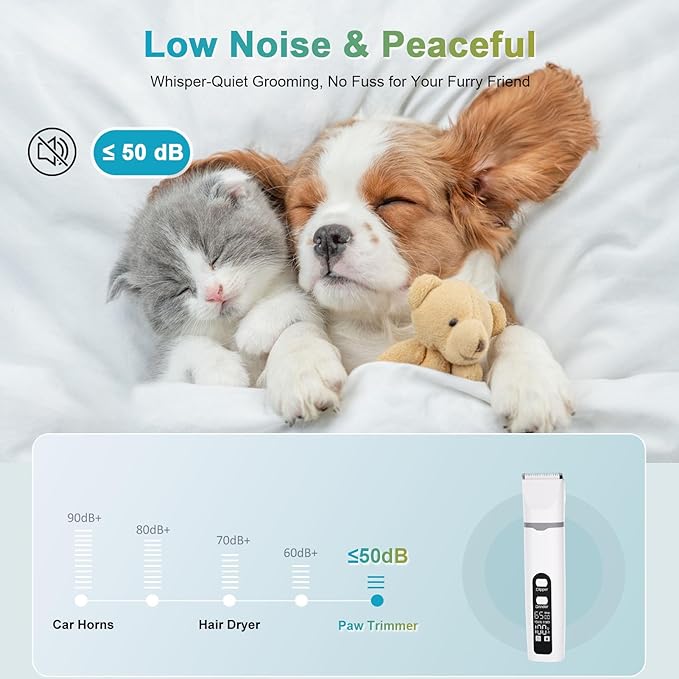 4 in 1 Dog Clippers Grooming Kit with LED Screen, Cordless Quiet Paw Trimmer & Nail Grinder, Rechargeable Waterproof Feet Ear Body Hair Shaver for Cats Dogs Pet Supplies-PawvioPets