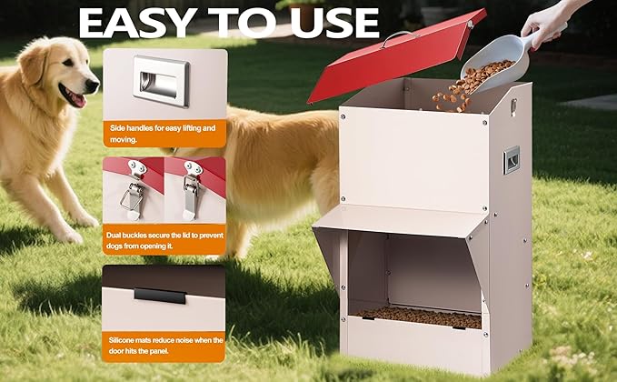 Automatic Dog Feeder Large Breed, 50 LB Capacity Outdoor Pet Food Dispenser, Powder-Coated Steel Gravity Dog Food Feeder with Clear Door, Wall Mountable, Weatherproof Self Feeders-PawvioPets