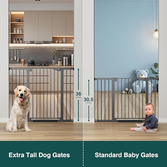 Cumbor 36" Extra Tall Baby Gate for Stairs, 29.7-48" Wide Dog Gates for Doorways, Auto Close Safety Gate for Babies and Pets, Easy Install, Pressure Mounted, Fits Doorways, Stairs, Entryways, Black-PawvioPets