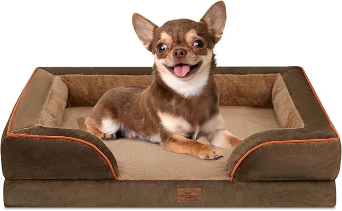 Comfort Expression Small Dog Beds Waterproof Orthopedic Foam Dog Sofa Beds for Small Dogs Comfy Pet Bed with Washable Removable Cover & Non-Slip Bottom(X-Small,Brown)-PawvioPets