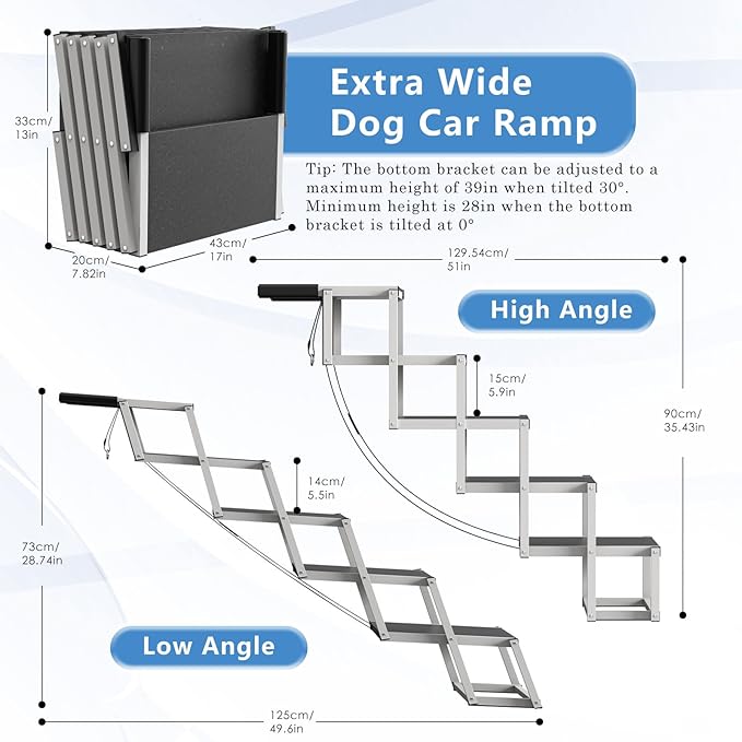 Dog Stairs for Large Dogs - 5 Step Foldable Dog Ramp for Car Non-Slip Surface Support up to 230lbs - Suitable for SUV,Truck, Sofas, Bed-PawvioPets
