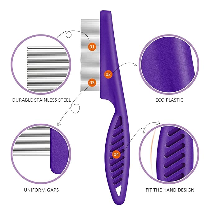 6 Pieces Pet Lice Combs Dog Grooming Flea Cat Tear Stain Comb for Removal Dandruff, Hair Stain, Nit(Pink, Green, Purple, Yellow)-PawvioPets