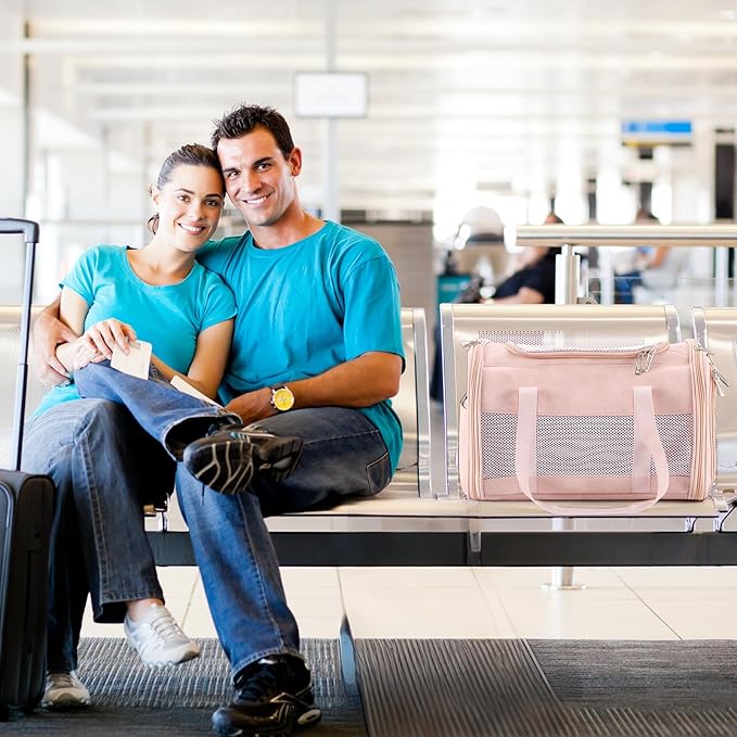 Fashion Leather Dog Carrier, Airline Approved Cat Carrier Soft Sided Pet Bag Carrier Purse for Puppy Kitten Small Animals Pink-PawvioPets