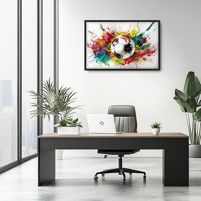 Extra Large Framed Soccer Wall Art,Oversized Colorful Graffiti Sport Ball Wall Decor Pictures for Living Room,Canvas Print Painting Modern Artwork Bedroom Office Bathroom Home Decor 36L x24W-PawvioPets