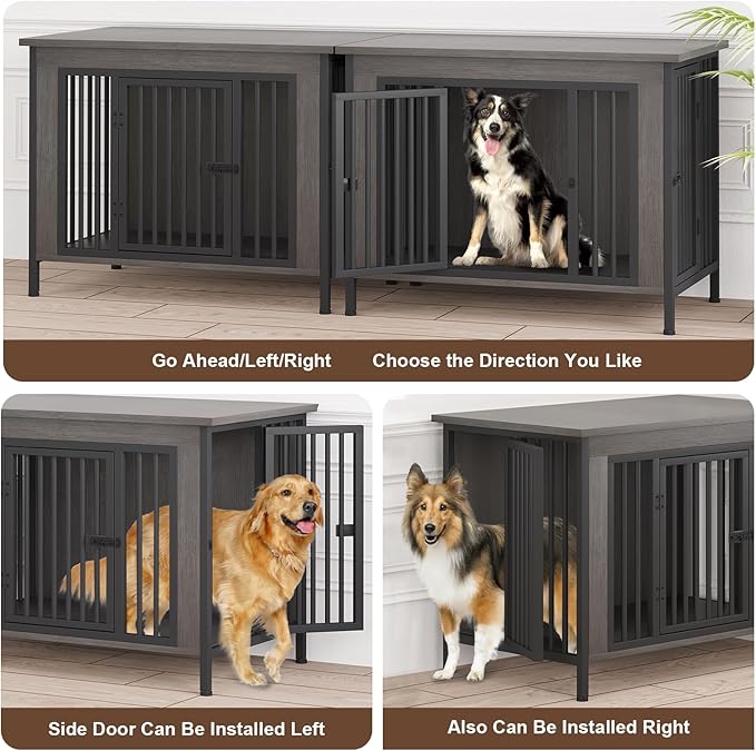 EasyCom 39.96" XL Wooden Large Dog Crate Furniture for Medium and Large Breed, Chew-Resistant Dog Kennel Furniture Indoor with 2 Doors and 3.94" Raised Feet, as TV Stand, End Table, Crate Table-PawvioPets