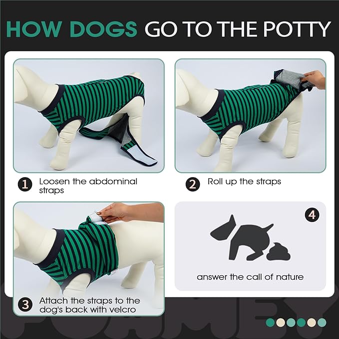 FUAMEY Recovery Suit for Dogs After Surgery,Soft Breathable Dog Bodysuit E-Collar & Cone Alternative Surgical Suit,Male Female Dog Neuter Spay Suits Anti Licking Wounds Onesie Green Black Stripes S-PawvioPets