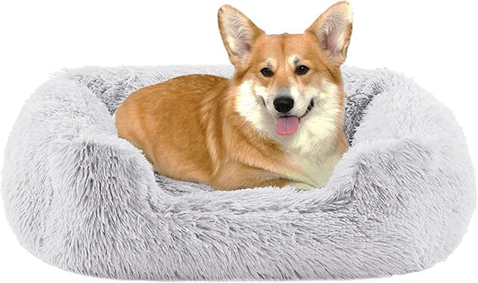 Best Friends by Sheri Shag Lounge Bed Calming Faux Fur Dog Bed, Frost, Medium, 30" x 20"-PawvioPets