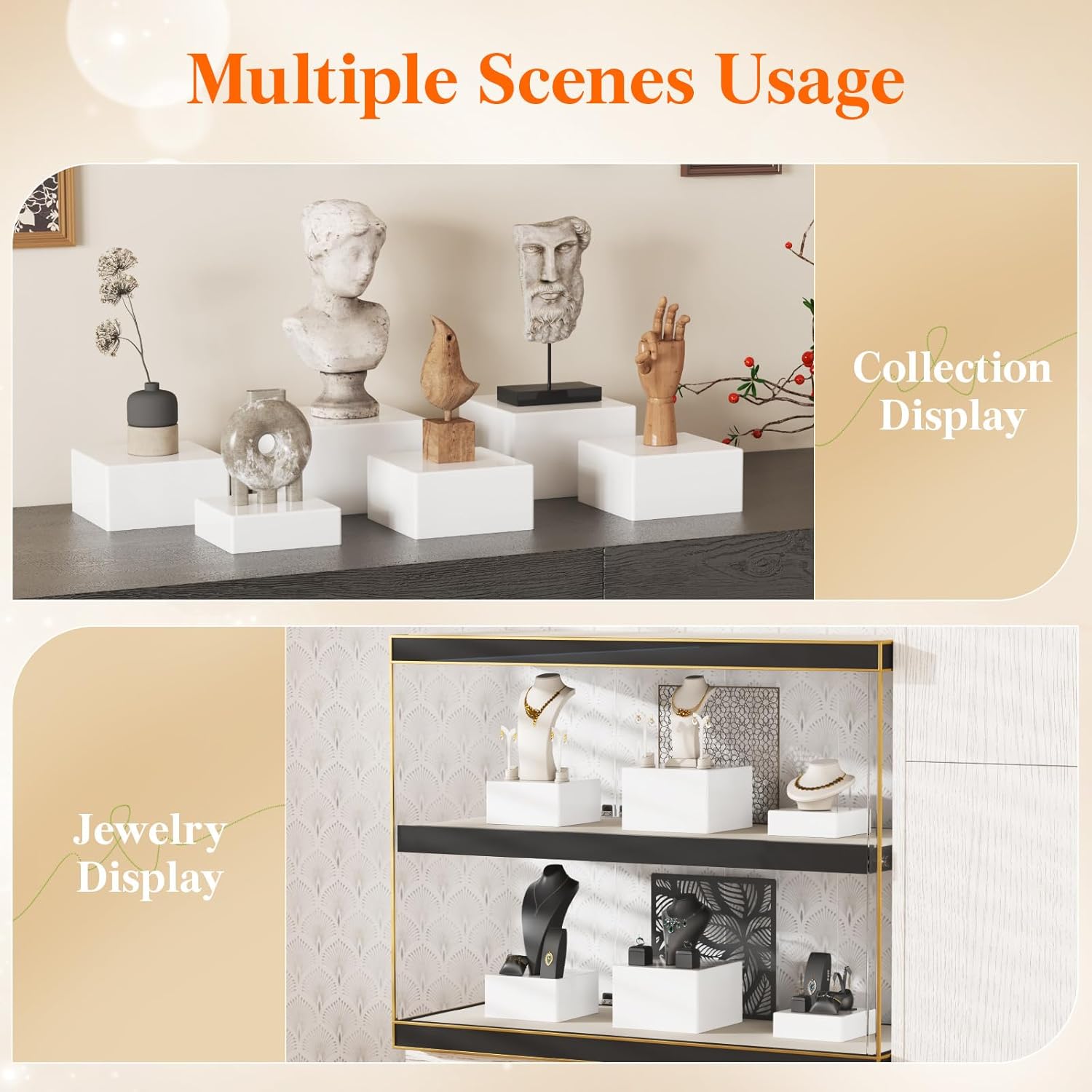 Lifewit Buffet Risers and Stands Up to 7.8", Food Risers for Buffet Table, Catering Dessert Cake Stand for Party, Collectibles Jewelry Display Stand, White Cube Boxes Nesting Risers, 3 PCS