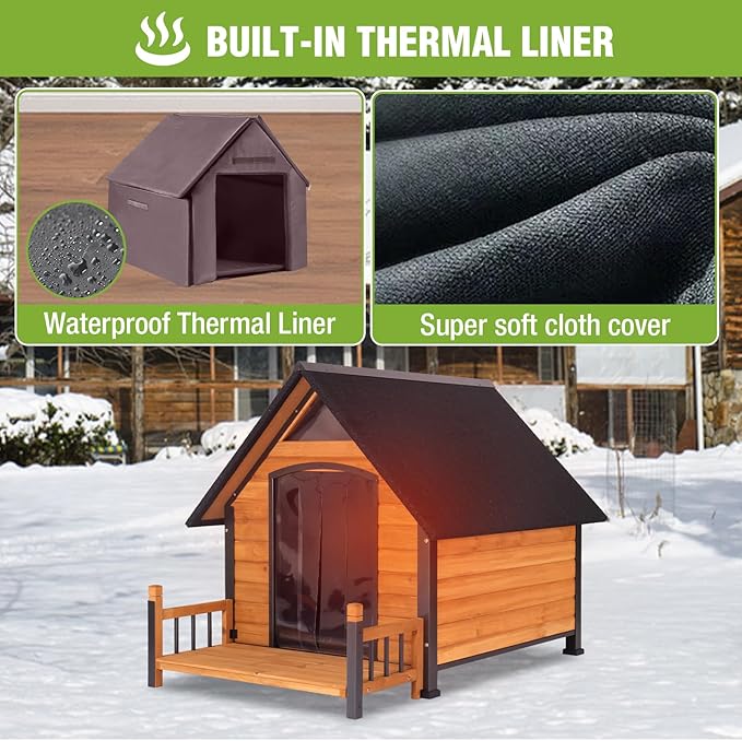 Dog House Outdoor Insulated, Sturdy & Warm Winter Puppy Shelter, 45" L Large Dog Kennel with Chew-Proof Iron Frame, Suitable for Small to Large Dogs(Brown)-PawvioPets