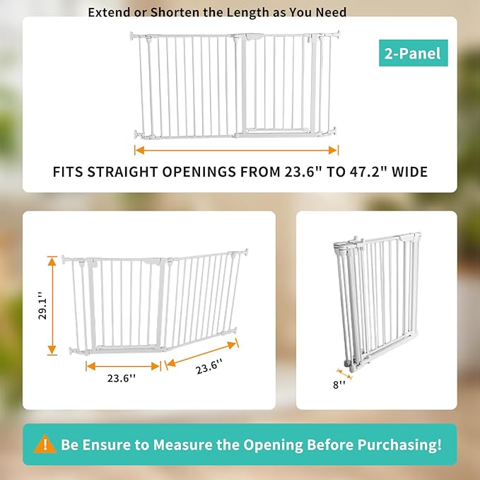 Extra Wide Baby Gate, 30" Tall 47" Wide Configurable Baby Gate Fireplace Safety Fence, Metal Pet Safety Playpen for Toddler/Pet/Dog Christmas Tree Fence (Whtie, 2-Panel)-PawvioPets