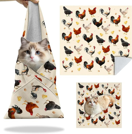 27.6"Cat Grooming Wrap, Self Adhesive Cat Wrap for Cutting Nails, Anti-Escape Calming Cat Swaddle Wrap for Medicine Ear Cleaning, Chicken Anti-Scratch Cats Burrito Restraint Blanket,Practical Pet Tool-PawvioPets