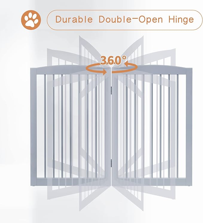 Freestanding Pet Gate for Dogs, Indoor Wooden Foldable Dog Gate for House, Extra Wide, Pet Fence for Stairs, Doorways, Halls, Support Feet Included, 120 Inch Wide, 6 Panels 32",Grey-PawvioPets