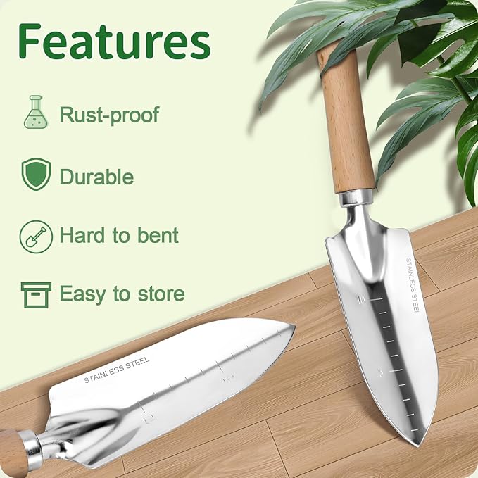 Garden Tool Set, 2 Pieces Stainless Steel Heavy Duty Garden Tools, Garden Kit with Ergonomic Wooden Handle, Durable Garden Tools for Gardening, Gardening Gifts for Women-PawvioPets