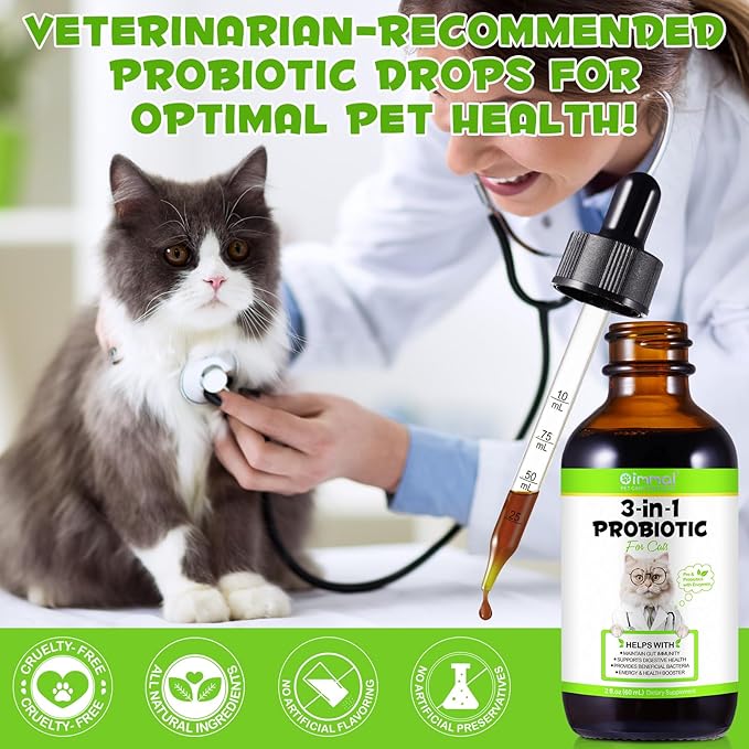 3 in 1 Probiotics for Cats, Cat Digestive Support,Daily Digestive Health Supplement with Multiple Strains of Bacteria Help with Diarrhea,Gas and Bloating, Cat Herbal Supplements- 60ml-PawvioPets