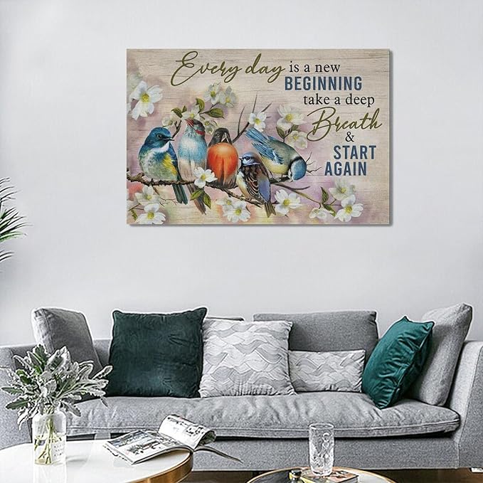 Bird Wall Art Farmhouse Flower Branch Pictures Rustic Country Birds Wall Decor Floral Canvas Print Painting Artwork for Bathroom Living Room Bedroom 16"x24"-PawvioPets