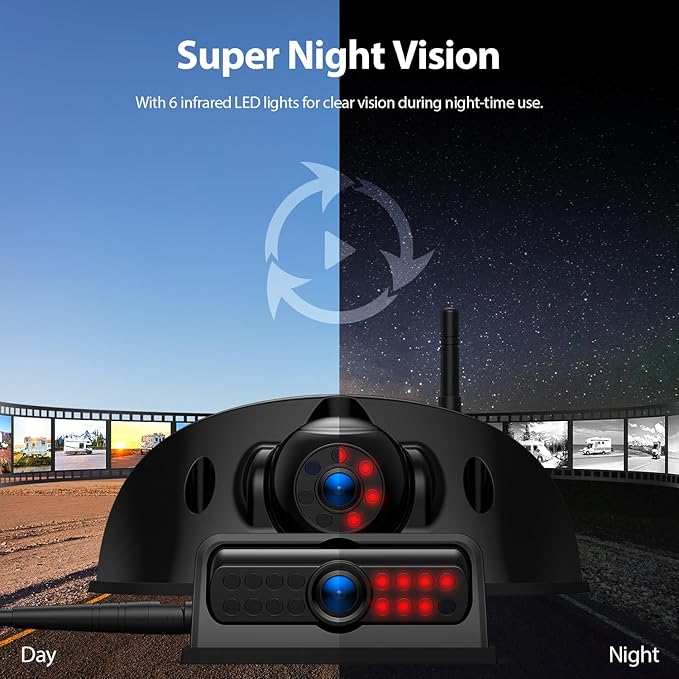 3-Camera Wireless RV Backup Camera System with 7-Inch Monitor, 1 Rear Sharkfin, 2 Side Cameras, DVR Monitor & IR Night Vision, IP69K Waterproof, Compatible with Furrion Pre-Wired RV Trailer-PawvioPets