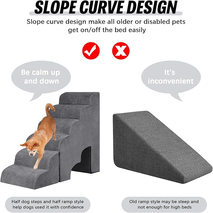 6 Step Dog Stairs&Steps 29 Inches Tall Up to 29-32 Inches High Bed, Dog Ramp Cat Stairs Pet Ladder for Small Medium Dogs, Doggie, Old Cats, Kitty, Grey-PawvioPets
