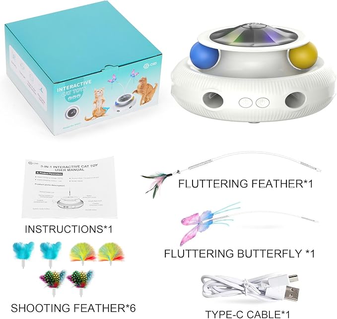 Automatic Interactive Cat Toys for Indoor Cats & Bored Adults - Kitten Toys with Fluttering Butterfly, Ambush Feather & Track Balls - Exercise & Stimulation for Playful Cats (Beige)-PawvioPets
