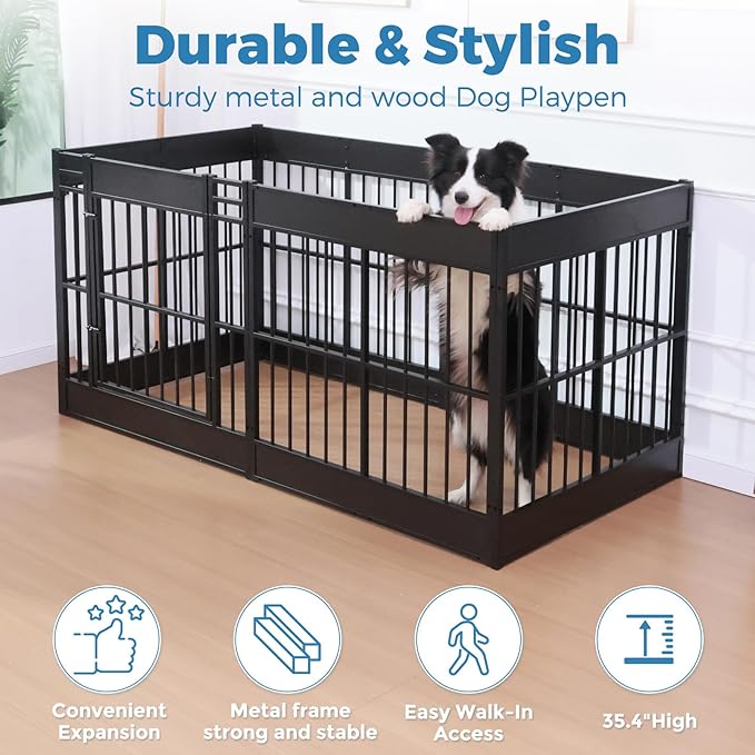 Dog Playpen, 35.4" Height Dog Pen Indoor, Heavy Duty, Safe and Sturdy, Furniture Style Puppy Pen-PawvioPets