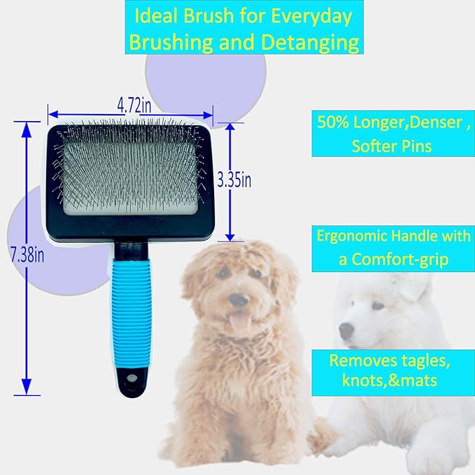 Dog Brush for Long Haired Dogs - Large Firm Slicker Brushes for Poodles, Goldendoodles & Shedding Grooming - Soft Massage Stainless Steel Pins (25mm/1") - Gentle Pet Grooming Wire-PawvioPets
