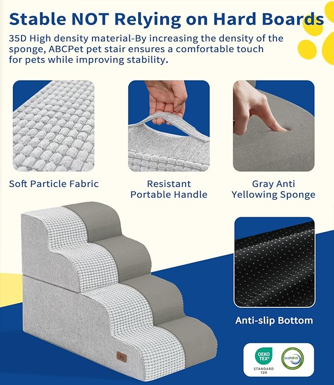 Dog Step for Bed, Dog Stair 4-Step 35D Pet Stair 19.7" H for High Bed or Sofa Non-Slip Balanced Pet Step Indoor, Light Grey-PawvioPets