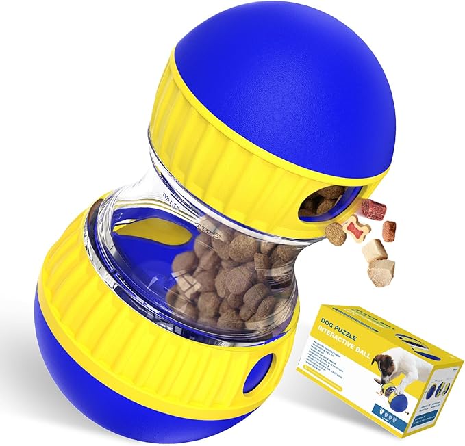 Dog Treat Dispensing Puzzle Toy Adjustable Food Dispenser Slow Feeder Puppy Enrichment Training Rolling Ball Pet Interactive Chase Toys for Small Medium Large Dogs to Keep Them Busy-PawvioPets