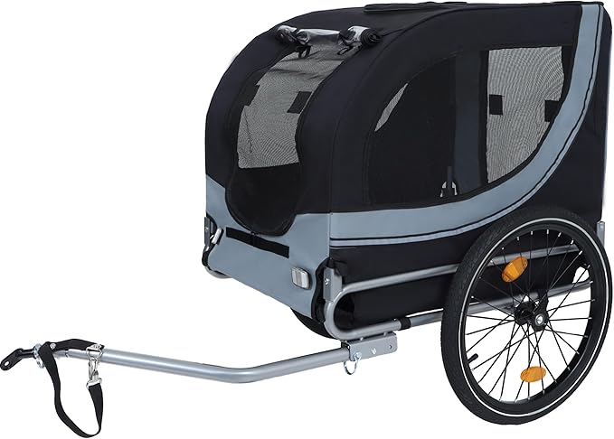 Blue-Grey Large Folding Bike Trailer for Dogs – Heavy-Duty Steel Frame, 66LB Capacity Pet Carrier for All-Terrain Cycling, Jogging & Camping Adventures!-PawvioPets