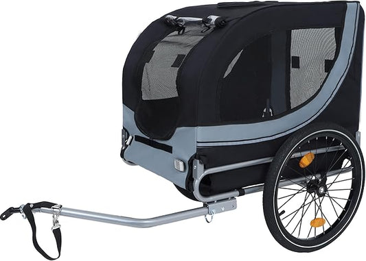 Blue-Grey Large Folding Bike Trailer for Dogs – Heavy-Duty Steel Frame, 66LB Capacity Pet Carrier for All-Terrain Cycling, Jogging & Camping Adventures!-PawvioPets