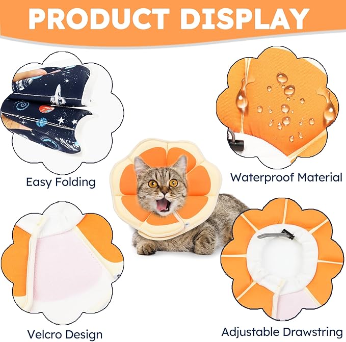 Cat Cone Collar Soft, Waterproof Cat Recovery Collar After Surgery, Adjustable Pet Donut Collar, Safety Elizabethan Collar to Prevent Licking Wounds for Kittens, Pet Cone Alternative-PawvioPets