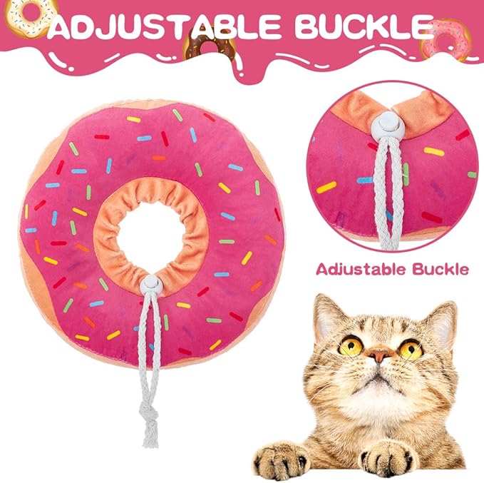 BINGPET Cute Donut Recovery Collar for Cats and Puppies, Soft Adjustable Protective Pet E Collar Neck Cone After Surgery, Fit for Kitties, Small Dogs-PawvioPets
