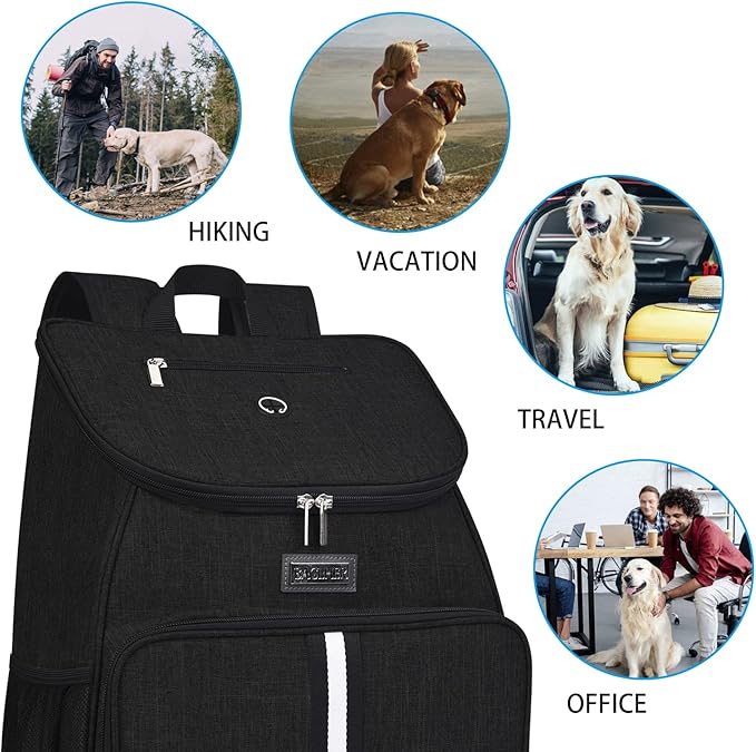 BAGLHER丨Dog Travel Bag, Airline Approved Pet Supplies Backpack, Dog Travel Backpack Accessories Set with 2 Silicone Collapsible Bowls and 2 Food Baskets. Black-PawvioPets
