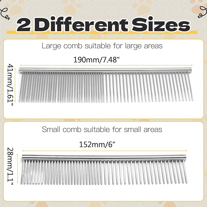 Biaungdo 2 Pcs Dog Grooming Combs Set, Metal Dog Comb for Removing Tangles and Knot, Cat Brush Grooming Tool for Long Haired Pets-PawvioPets