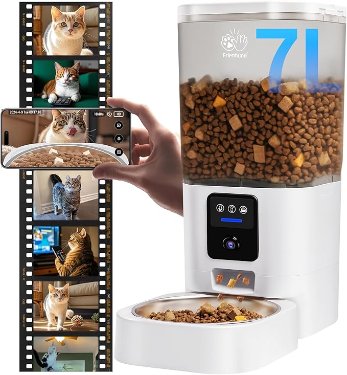 Automatic Cat Feeder with 2K Camera: 5G WiFi Automatic Dog Feeder with Night Vision,Cat Food Dispenser with 7L Large Food Storage Container for Multiple Pet,Detachable for Easy Clean -29 Cup-PawvioPets