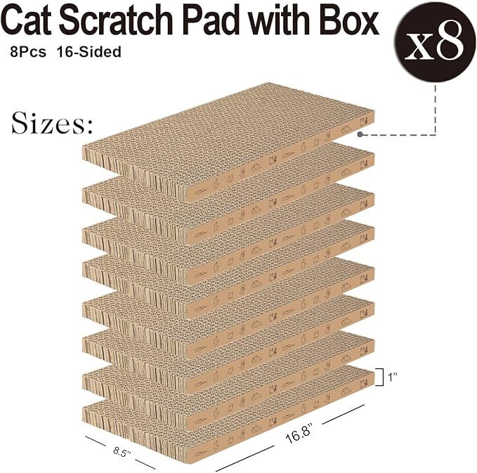 8 Packs in 1 Cat Scratch Pad, Cat Scratcher Cardboard,Reversible,Durable Recyclable Cardboard, Suitable for Cats to Rest, Grind Claws and Play-PawvioPets