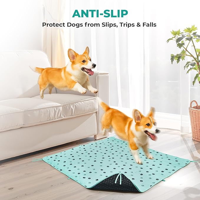 Fostanfly Washable Pee Pads for Dogs, 2 Pack Large 31"x36" Ultra-Absorbent and Leak-Proof Non-Slip Reusable Potty Training Pads for Dogs, Cats, Puppy, Potty of Add 8 Lanyards, Green-PawvioPets