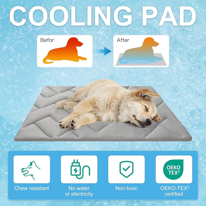 BEAUTYZOO Dog Cooling Mat for Medium Dogs, 36"x23" Cooling Dog Bed Washable, Foldable Cat Ice Cool Pad for Summer, Reversible Pet Freeze Cushion Blanket for Kennel Cage Sofa Bed Floor Car Seat, Grey M-PawvioPets
