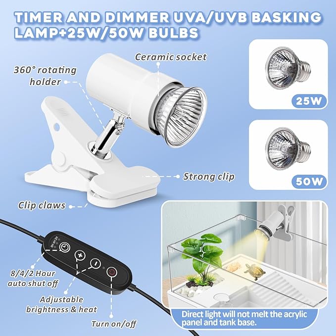 GOZILLA Large Turtle Tank Kit+Water Pump+Lamp, Acrylic Turtle Tank Starter Kit with Adjustable 5W Water Pump and Timing/Dimming Lamp, Multi-Functional Area for Small/Medium Turtles(Large-White Kit).-PawvioPets