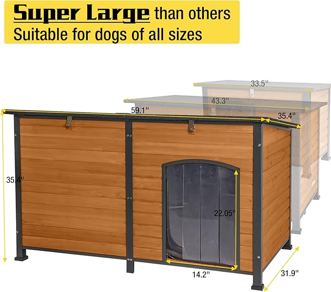 Aivituvin Extra Large Dog House Outdoor Heated Dog Kennel with Insulation Liner for Winter Strong Iron Frame Insulated Dog Cage with Heater,59"-PawvioPets