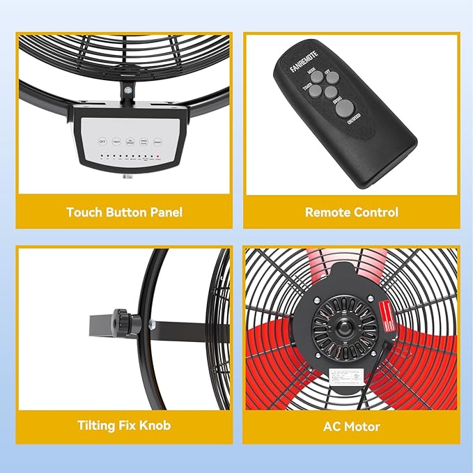 20 Inch Wall Metal Fan Pro Series Remote Control, High Velocity Wall Mount Fans for Commercial, Residential, Warehouse, Covered Patio, Shop, Garage, Barn 3 Speed 5200 CFM UL Safety Listed-PawvioPets