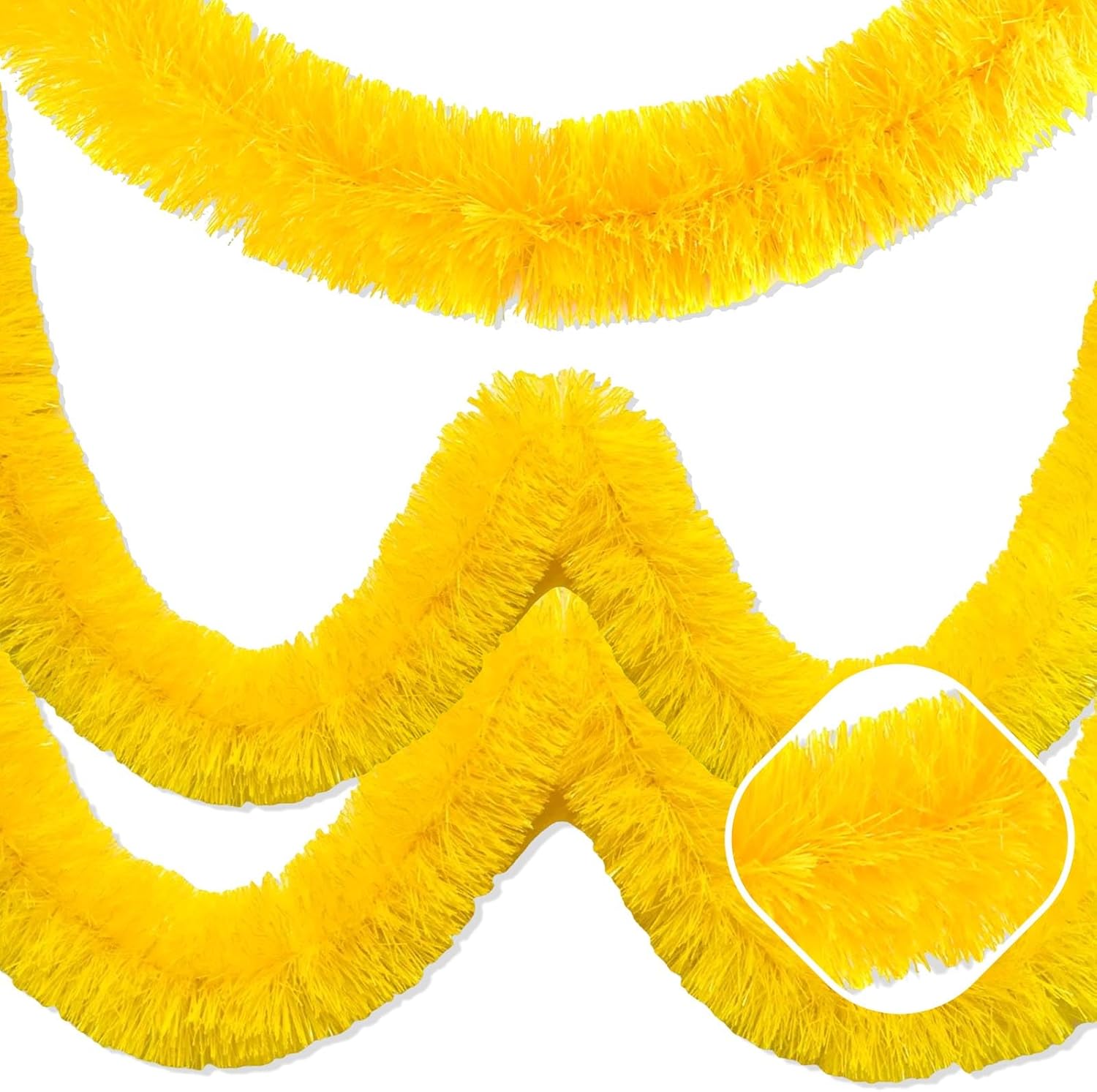 25 Feet Macaron Yellow Christmas Tinsel Garland, Metallic Foil Twist Garland Wall Hanging Tinsel Banner Backdrop for Parade Floats, Easter, Mother's Day, Birthday Party Decorations (4in x 25ft)