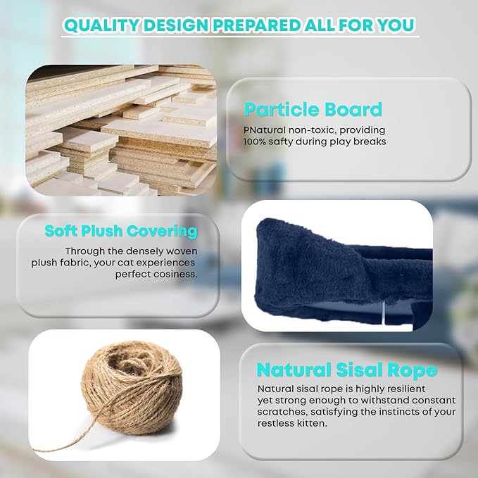 FDW Cat Tree 70in Cat Tower Multi-Level Durable Cat Scratching Post & Cozy Fun Cat Jumping Platform Space Saving Cat Condo Pet Play House for Indoor Cats,Navy Blue-PawvioPets