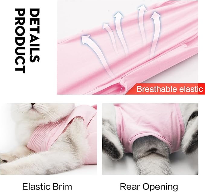 DOTON Cat Recovery Suit for Male and Female Surgical Post Surgery Soft Cone Onesie Shirt Clothes Neuter Licking Protective Diapers Outfit Cover Kitten Spay Collar(M, Pink)-PawvioPets