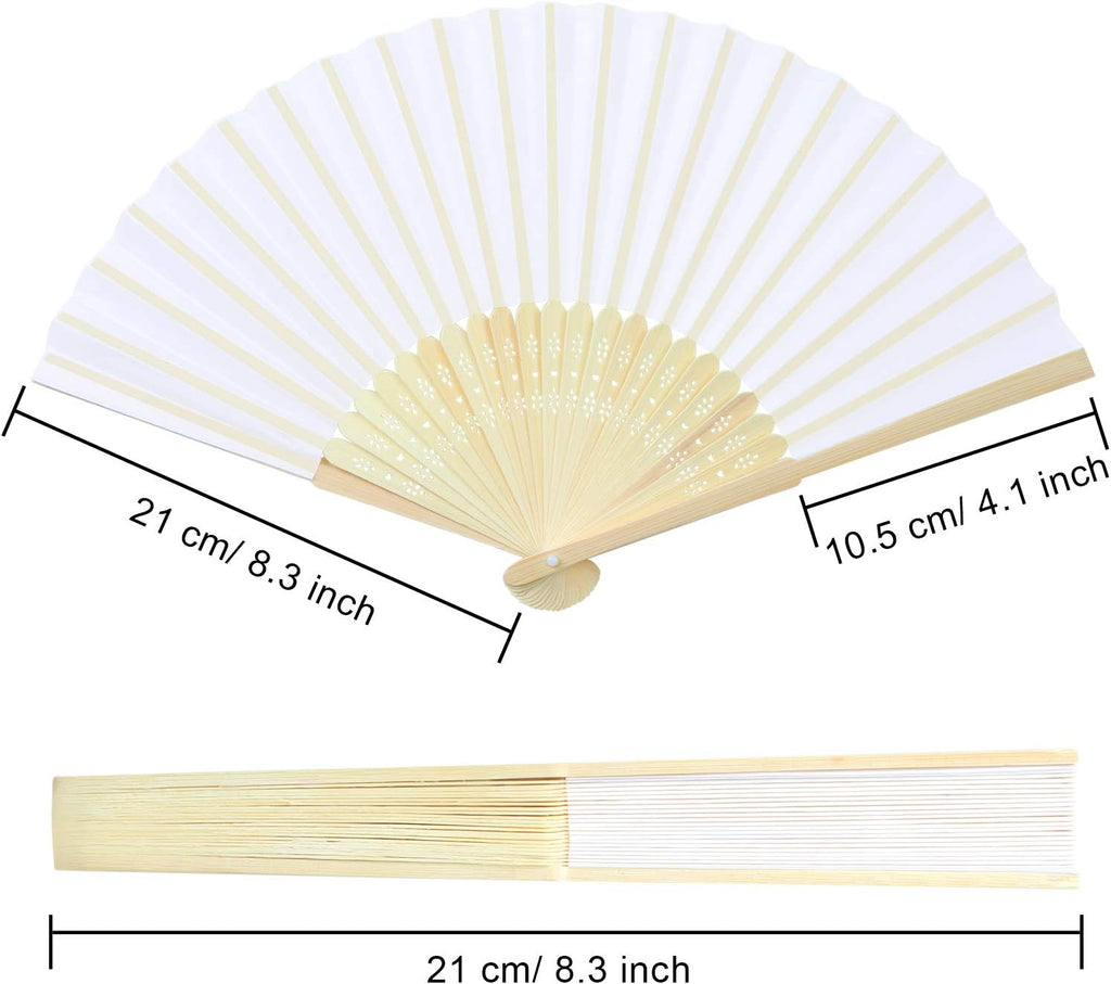 Aneco 18 Pieces White Handheld Cloth and Bamboo Folding Fans for Wedding Decoration, Church Gifts, Party Favors, DIY Decoration