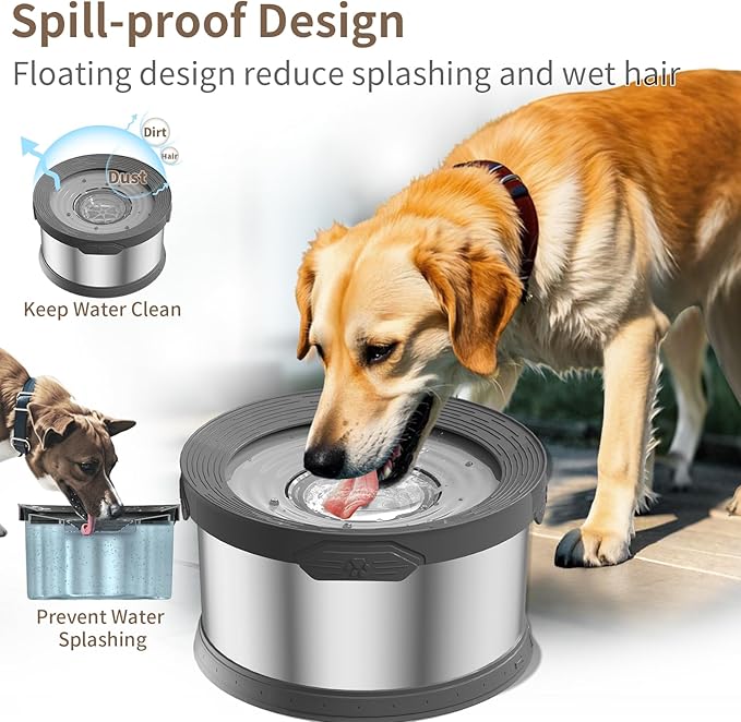 12L Dog Water Bowl No Spill 3.1 Gallon Super Large Capacity Stainless Steel No Splash Dog Bowls Slow Drinking Feeder with Non-Slip Base Pet Water Dispenser for Dogs-PawvioPets
