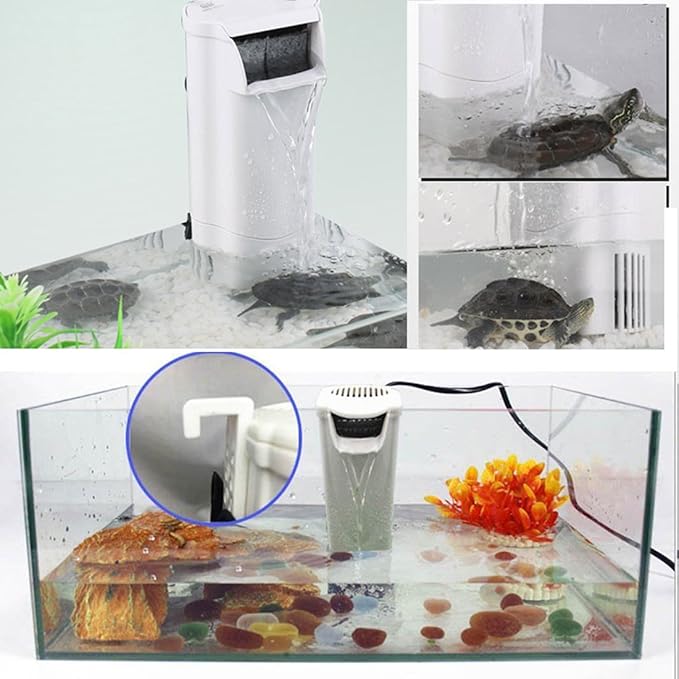 Aquarium Waterfall Filter Reptiles Turtle Filter for small tank 1-15 gallon, Low Level Water Clean Pump Internal Bio Media Water Filtration System for Fish Amphibian Cichlids Frog (Waterfall Filter)-PawvioPets