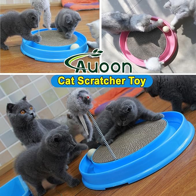 AUOON Cat Scratcher Toy - Cat Scratch Pad with Cat Toy Ball Track and Plush Mouse Toy for Indoor Cats and Kittens (Milk Shake)-PawvioPets