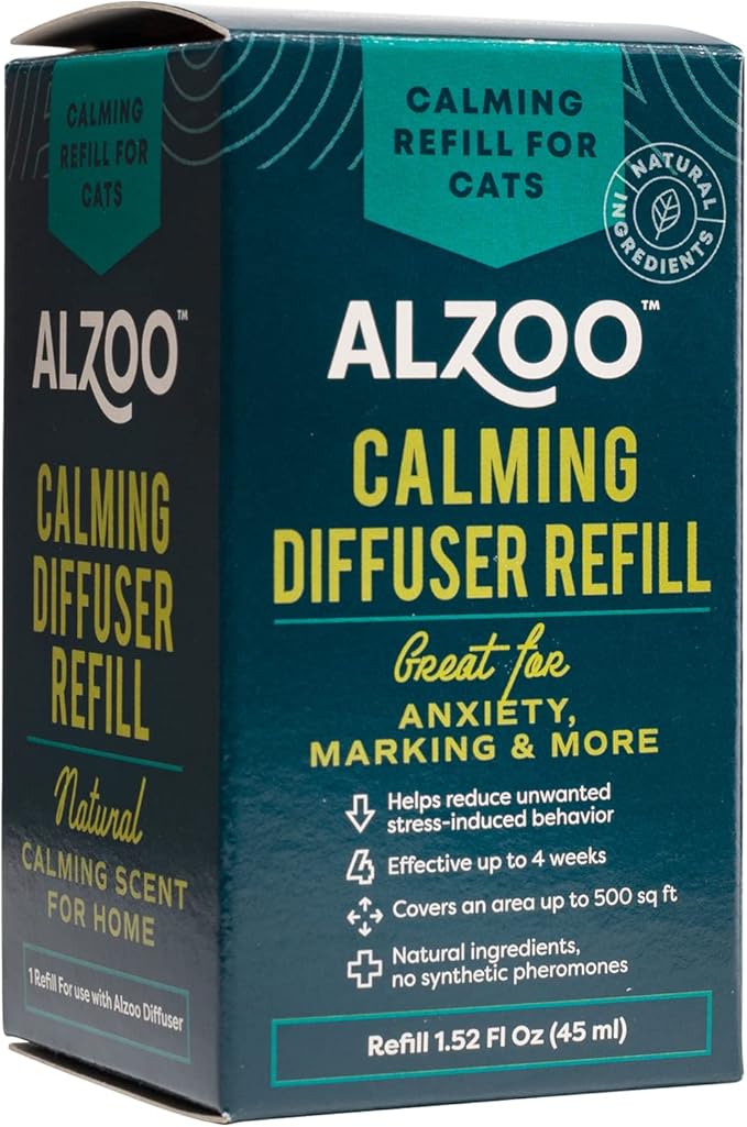 Calming Diffuser Refill for Cats, Helps Reduce Unwanted Stress-Induced Behavior, 100% Plant-Based Active Ingredients, Covers Up to 500 Sq. Ft, 1.52 Fl. Oz.-PawvioPets