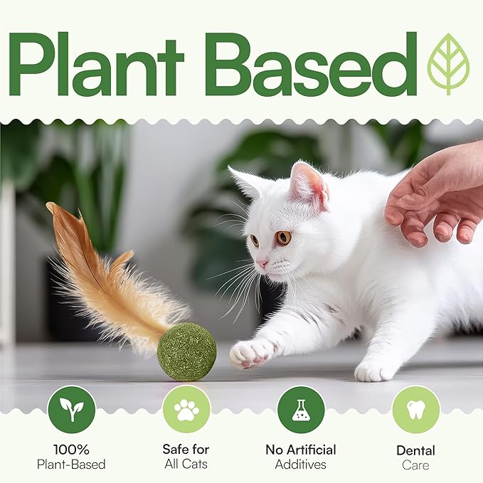 3 Pcs Catnip Balls with Feathers – Natural Catnip Toy for Play, Stress Relief & Healthy Enrichment Interactive Cat Toys Perfect for Indoor Cats & Kittens, Encourages Active Play & Wellness-PawvioPets