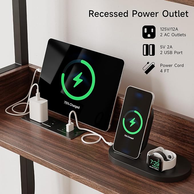 55 Inches Cat Litter Box Enclosure, Hidden Litter Box Furniture with 2 Storage Shelves and Charging Sockets, Wooden Cat House, Large Indoor Cabinet for Living Room & Entryway, Black-PawvioPets