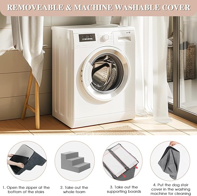 GGIB Dog Stairs for Small Dogs Cats Non-Slip Dog Steps for High Bed Pet Stairs for Sofa Couch Pet Ramp Pet Steps with Removable Washable Cover, Grey, 22" H, 5-Step-PawvioPets